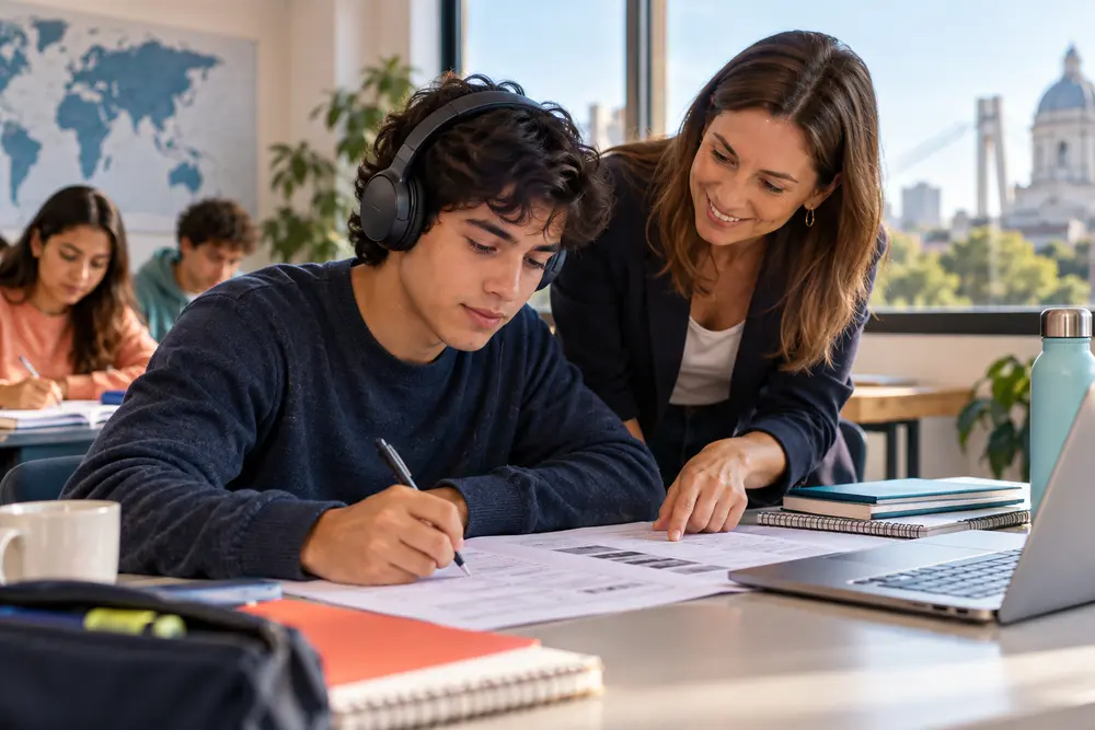 Student preparing for an international English exam